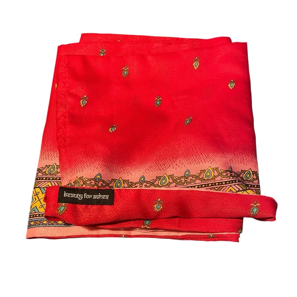 Beauty for Ashes Red Infinity Scarf with Gold Design Border